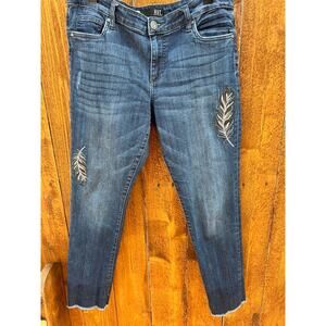 KUT from the Koth Amy Ankle Straight Leg Jeans - Feather Embroidery - Size 10